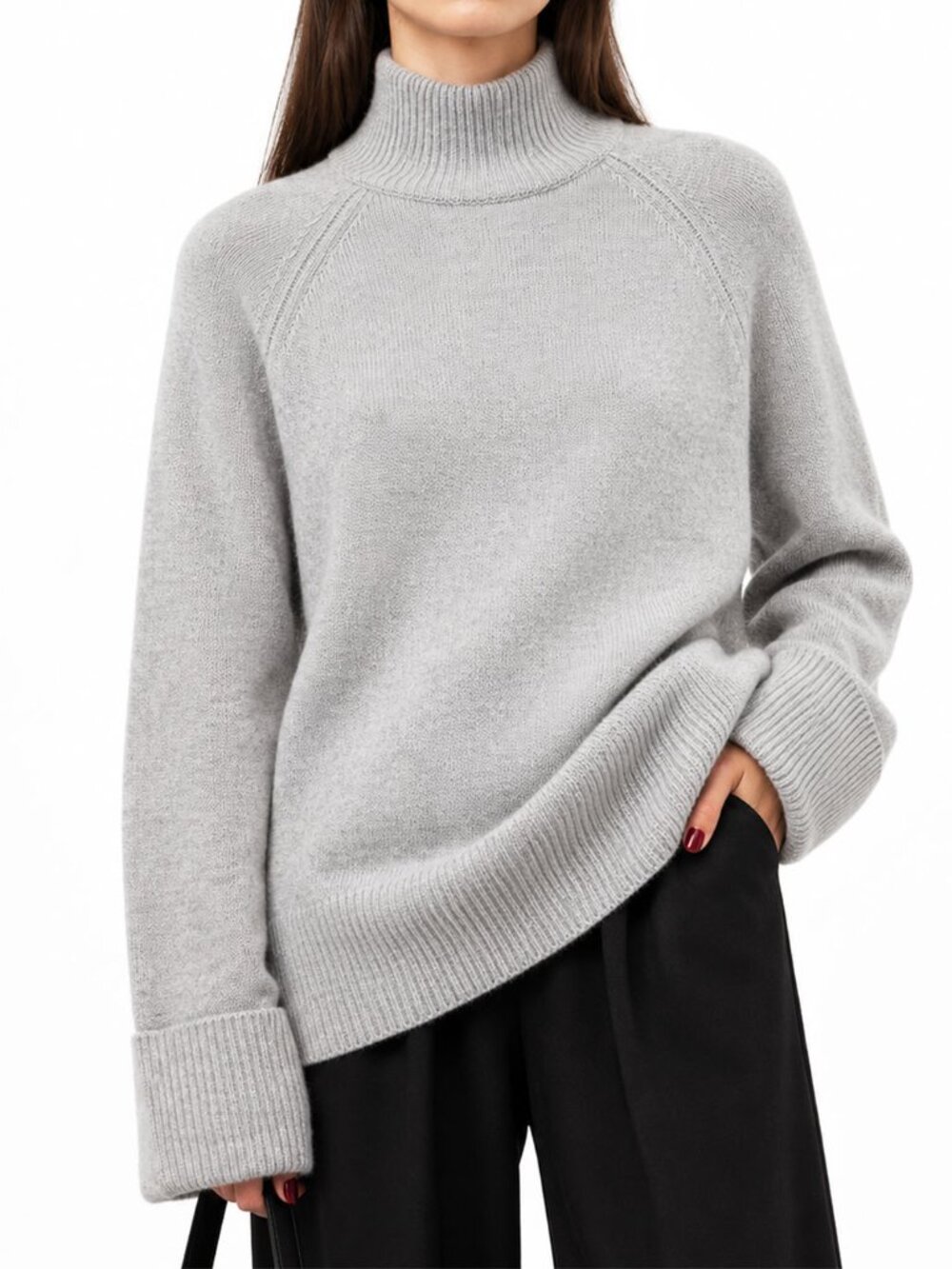 Reformation Garrett Cashmere Sweater Oversized Turtleneck Raglan Light Grey S